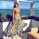 Spring And Summer New Women's Sexy Temperament Sling Print Dress Set Beach Dress Two