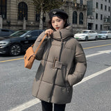 Medium And Long Down Cotton Clothing Female 2024 Winter New Fashion Thick Hat Warm Loose Cotton Coat-Outfit