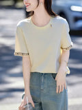 Toloer Cream-Colored Top 25 Years Of Summer New Commute Fashion Design Lace Splicing Loose T-Shirt