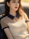 Toloer Chic And Beautiful Striped POLO Collar Short-Sleeved Shirt Women's Summer Unique Design Sense Of The