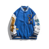 Women Bomber Varsity Jacket Hip Hop Letter Bear Baseball Jackets Streetwear Men Unisex Korean College Single Breasted Loose
