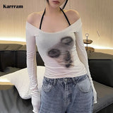 Sexy See Through Mesh Tops Thin Slim Semitransparent Top Tie Dye Grunge Aesthetic T-shirts Women Chic Clubwear