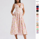 Summer New Body-Body Sling Dress Fashion Print V-Neck Temperament