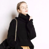 Autumn Winter Women Knited Turtleneck Cashmere Sweater Red Thick Pullover Fashionable Warm Knitwear Long Sleeve Loose