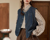 Denim Vest Vest Vest Women's Spring And Autumn Fashion Fashion New External Folding Shirt Shoulder