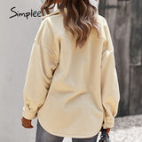 Simplee Office Lady Lapel Sheepskin Coat Jackets Winter Long Sleeve Outwear Coats Women Casual Fashion Ladies Winter