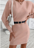 Spring Pink Sweet O-Neck Bat Sleeves Solid Mini Sweater