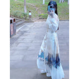 Chinese Costume Hanfu Improved Daily Commute White Shouldered Plane Sleeve Shirt Horse Face Skirt Two-Piece Suit