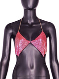 Toloer Women's Nightclub Low Breast Cut Back Flash Diamond Chain Slit Top