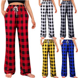 Straight Casual Comfortable Drawstring Stretch Plaid