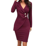 2025 Body-Buttoning Hip-Bottom Button Buckle Professional Dress
