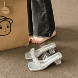 Summer New Crystal And Transparent Sandals Women Wear High Heels Slippers With Cool Drag