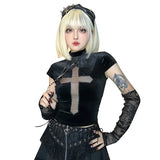 High-Necked Cross Perspective Short-Sleeved T-Shirt Dark Wind Summer Slim And Spicy Girl Blouse Girl-Outfit