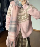 Pink Jacquard Bow Knitted Cardigan-Outfit