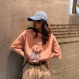 Oversized Half Sleeve Top Tee Shirt Femme 2021 Korean Style Clothes Women Kawaii Anime Bear Cotton Chic O-Neck T