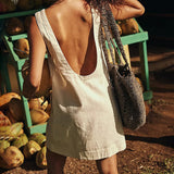 Summer New Women's Cotton Vest Bare Back Solid Mini Dress