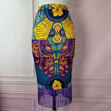 High-Waisted Print Splicing Lyso-Bag Hips Skirt Large-Size Women's Party Skirt