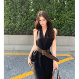 Babes Black V-Neck Hanging Neck Dress Femininity Summer Temperament Fascination Thin Sleeveless Temperament A-Character