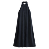 Homemade New Women's Classic Linen Hanging Neckless Dress