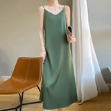 Acetate Silk Sling Dress Women Summer Loose Inside The Long Dress French Design Fairy Set Of