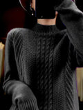 Half High Collar Twist Reduce Age Pullover Sweater Female Loose Long Sleeve Add Thick Knit Jacket Bottom Shirt Female-Outfit
