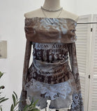 Shot Shoulder Strap Tie Dyed Net Shawl Shirt T-Shirt T-Shirt T-Shirt Design Folded Long-Sleeved T-Shirt