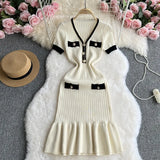 Toloer Fish Tail Dress Female Summer Dress 2024 New Knitted Black Temperament Waist Show Thin Design Sense