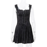 Black Front Lace-Up Mini Dress-Outfit