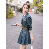 Toloer Hot Style Denim Dress Female 2024 Spring And Autumn New Small Fashion Temperament Slim Waist Short Skirt-Outfit