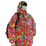 Chinese Wind Northeast Big Flower Hooded Cotton-Padded Jacket Man Thick Warm Cold Cotton-Padded Jacket Coat Rural Festival Cotton-Padded Jacket Coat-Outfit