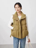 Korean Version Of Fashion Down Vest Women Wear 2024 Winter New Light White Duck Down Triangle Ribbon Warm Vest-Outfit