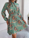 Shooting 2025 Autumn And Winter Elegant Flowers Tied With Waist Long Sleeves Of A Hundred Folded Skirts Women's