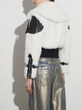 Toloer Wind Coat 2024 Winter New Premium Sense Lapel Lamb Wool PU Leather Splicing Female Short Coat-Outfit