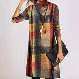 Toloer Autumn / Winter New Vintage Thickened French Cashmere Grinding Wool High Collar Long Sleeve Plaid Dress Direct