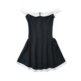 2025 New Fashion Sexy Breasts Small Body Repair Word Collar Dress Skirt Short Skirt