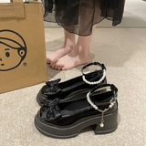 Toloer Mary Jane Single Shoes Female 2024 Spring New Fashion Sweet Thick Bottom Shallow Mouth With Skirt Thick Heel Small Leather Shoes-Outfit