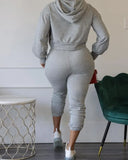 Plain Keyhole Long Sleeve Hoodie And Long Pants