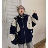 Contrast Color Block Bomber Jacket-Outfit