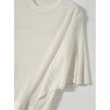 Toloer Wan Feminine Taste Splicing Flounce Sleeve Comfortable Round Collar Knitting Five Minutes Sleeve Jacket Female-Outfit