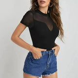 Toloer Women's Wear 2024 Summer New Temperament Black Short-Sleeved Mesh To Receive Waist And Hip Jumjoined Woman-Outfit
