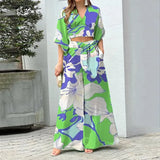 Toloer Women's V-Neck Lantern Sleeve Short Long Sleeve Top Wide Leg Pants Fashion Casual Suit