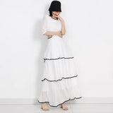 Cut Out Sext Dress For Women Round Neck Puff Sleeve Solid Midi Dresses Female Summer Clothes Style New 2022