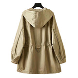 Hooded Casual Trench Coat 2024 Middle-Aged Mother Spring And Autumn New Women's Fashion Korean Version Draw Rope Collect Waist Overalls Coat-Outfit