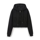 Women's Casual Sports Suit Spring Big Pocket Hooded Long Sleeve Zipper Repair Short-Sized Tidaught Rope