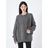 Toloer Wind Dark Gray Sweater Women 2025 Autumn And Winter Yang Plush Warm High-End Sense Knitting Loose
