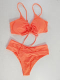 Toloer New Multi-Color Pure Color Lace Hanging Neck Bow Split Swimsuit Women's Feel