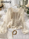 lace blouse shirt ladies French retro palace lantern sleeves lotus leaf lace shirts