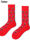 Man Personality Printing Stamp Watch Coffee Beans Menswear Pattern Fashion Socks Casual Ventilation Cotton