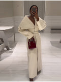 Elegant Solid Color Big Collar Long Hair Coat 2025 Autumn And Winter New Women's