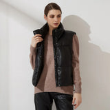 Wixra Women New Fashion Solid Warm Vest Zipper PU Sleeveless Back Lace Up Coat Loose Outwear Autumn Winter